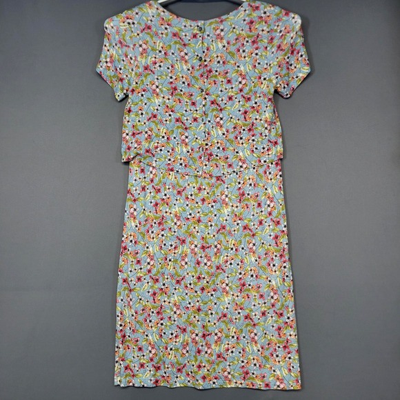 J Jill Dress Womens XS Blue Floral Short Sleeve Layered Overlay Back Buttons - Picture 14 of 15